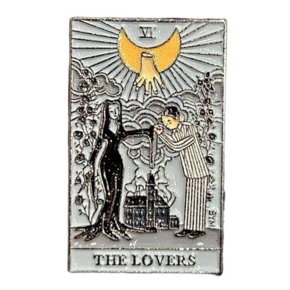 Addams Family Tarot Card the Lovers Morticia and Gomez Wednesday Enamel Pin - Picture 2 of 3
